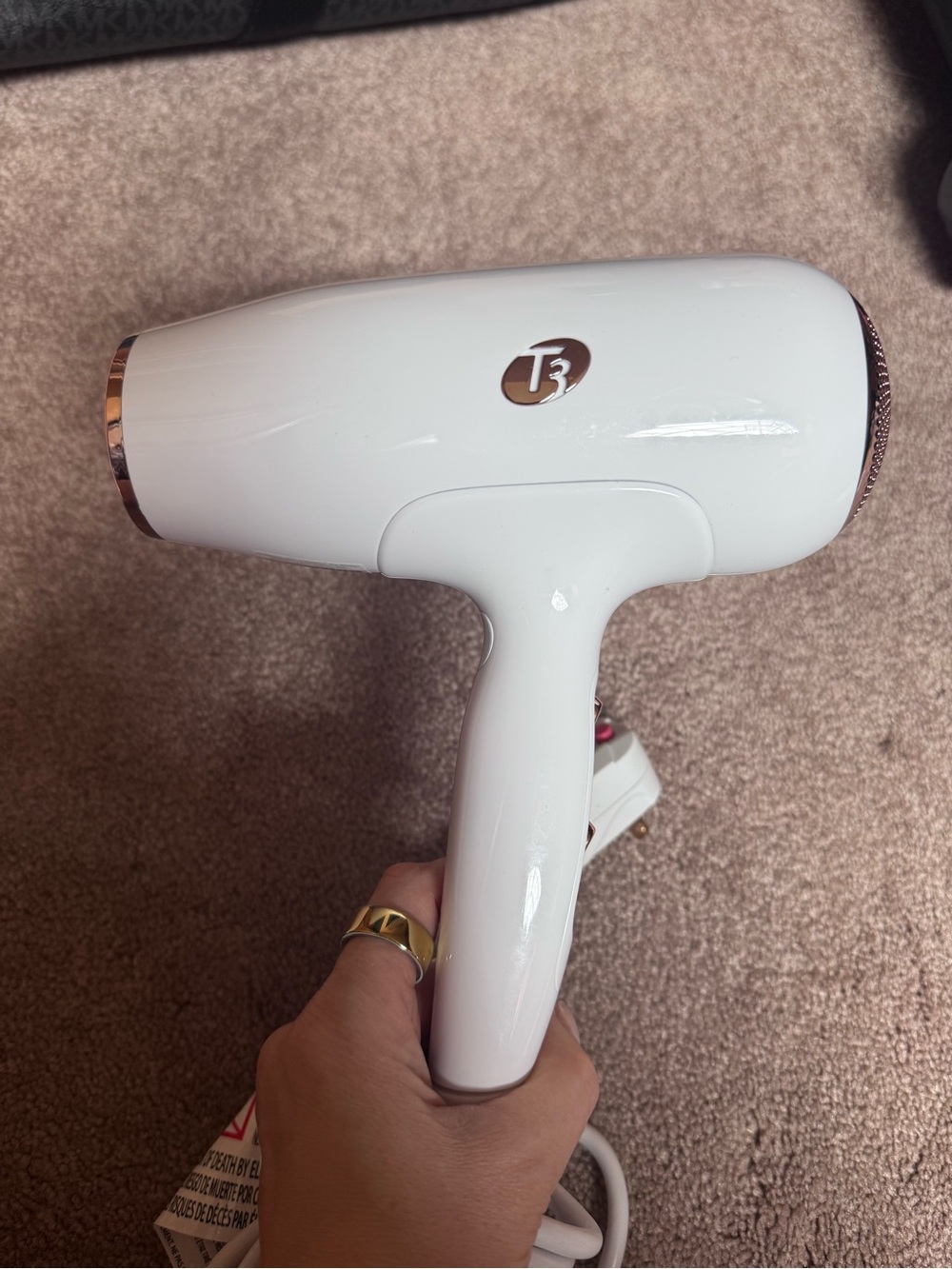 T3 White Hair Dryer with Rose Gold Accents